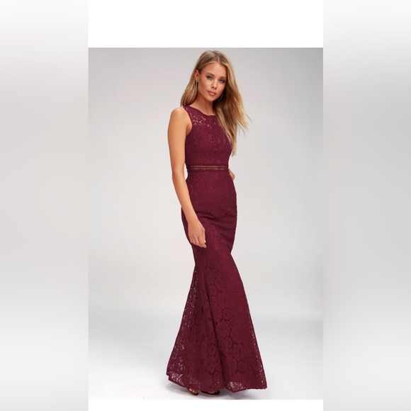 Lulus Music of the Heart, Burgundy lace maxi dress - Picture 4 of 5